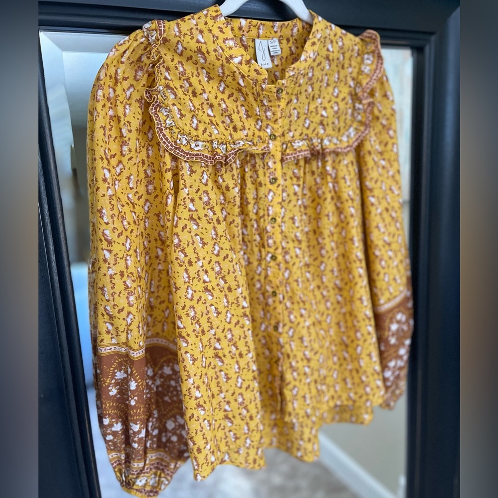 Joie Prairie Cottagecore Peasant Ruffle Button Up Long Sleeve Top Size‎ Small